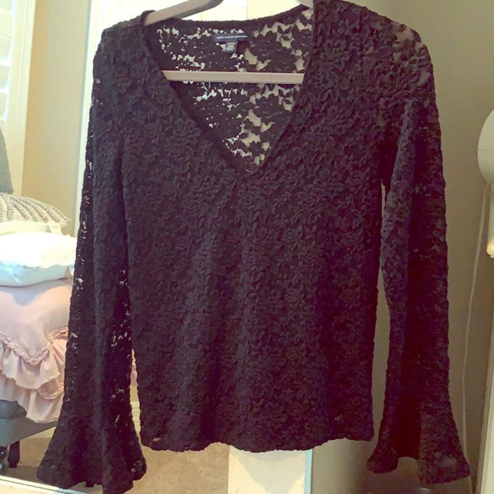 AE Black Lacey Bell Sleeve Top